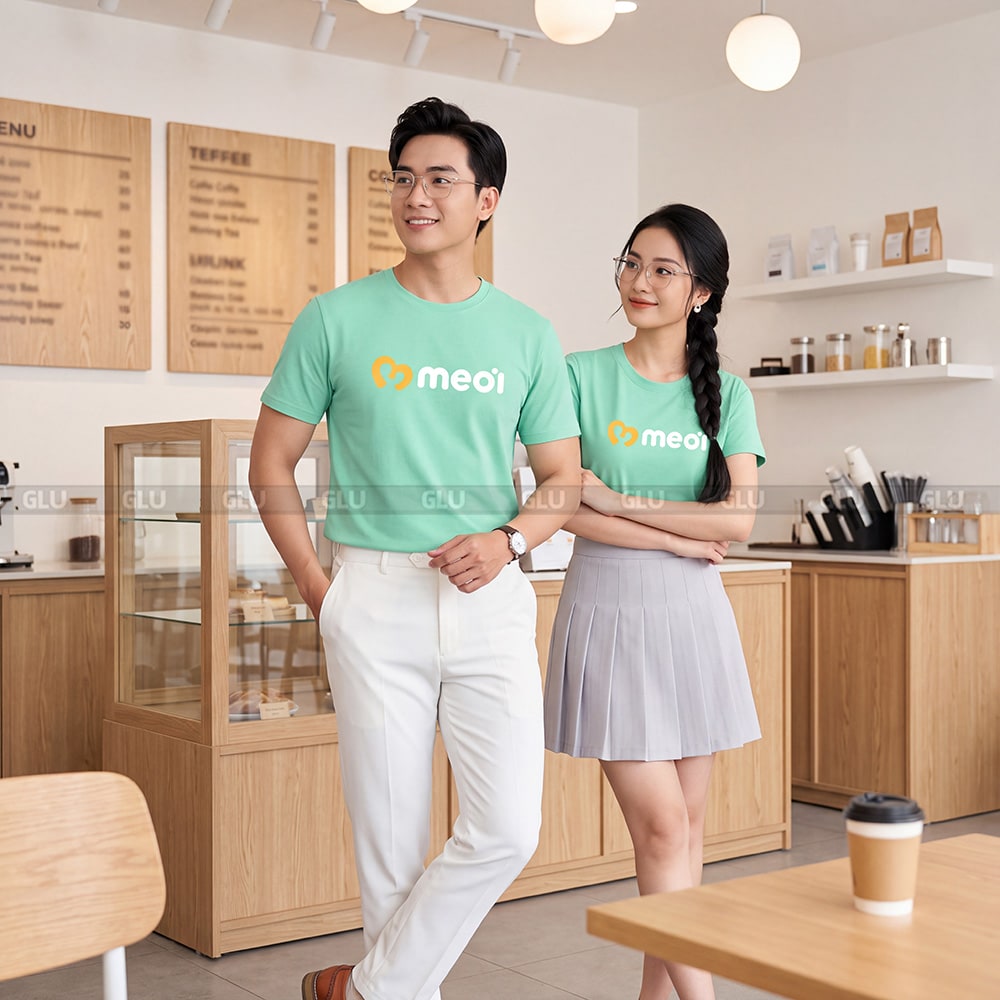 Áo cổ tròn đồng phục may sẵn màu xanh ngọc bích CT01020 5