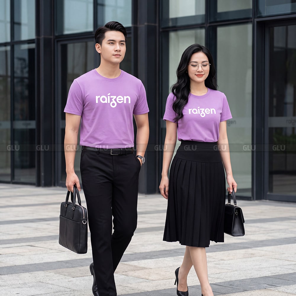 Áo cổ tròn may sẵn màu tím xưởng trực tiếp may sỉ 1