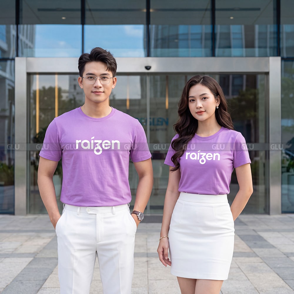 Áo cổ tròn may sẵn màu tím xưởng trực tiếp may sỉ 2