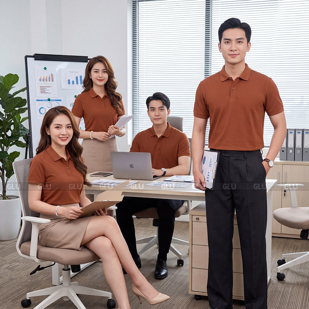 Áo đồng phục polo có cổ có sẵn màu nâu giá tốt 1