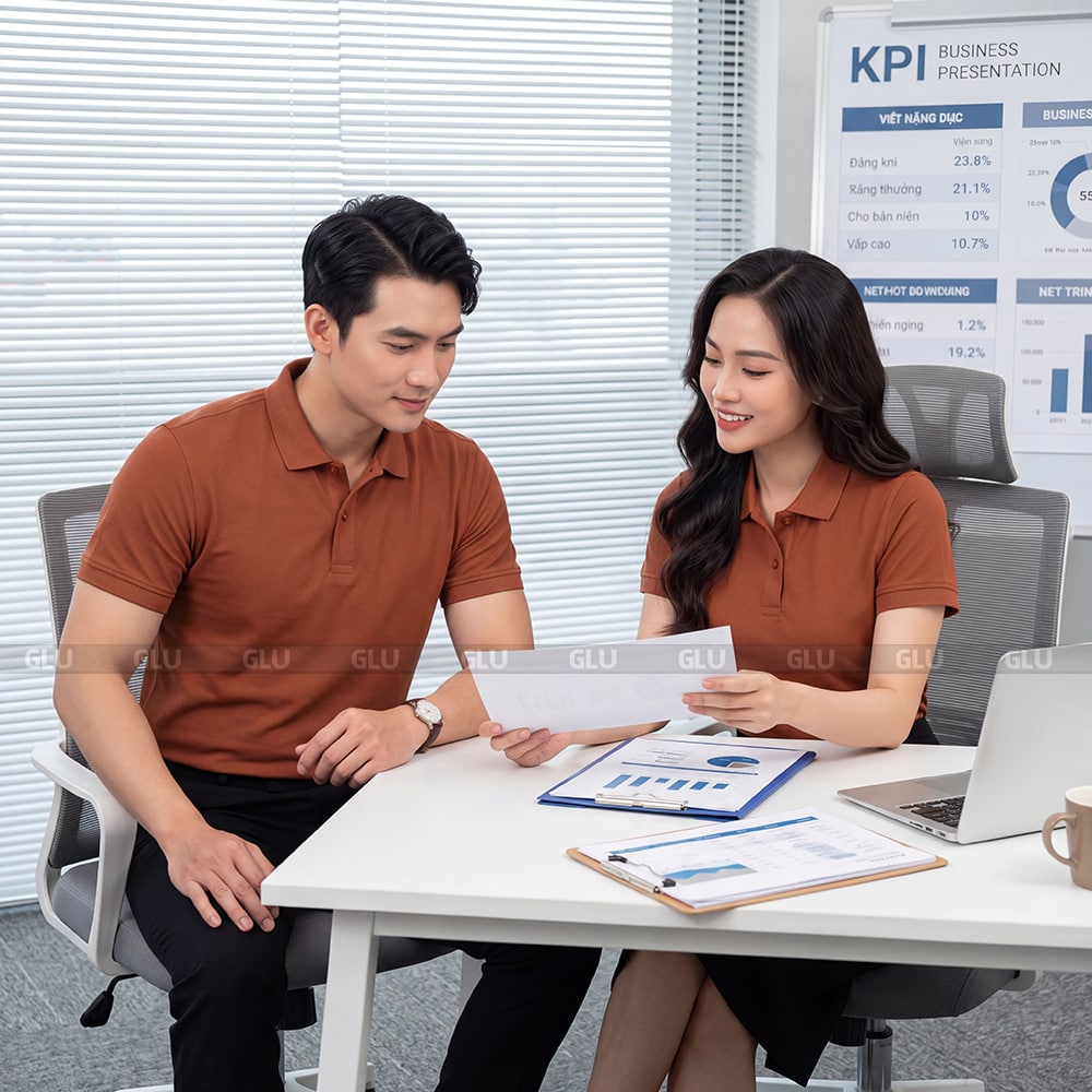 Áo đồng phục polo có cổ có sẵn màu nâu giá tốt 2