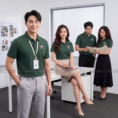 Áo đồng phục polo công ty may sẵn màu xanh chất lượng 1