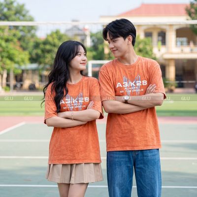 Áo lớp cổ tròn giá rẻ màu cam đất 6