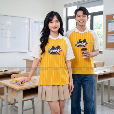 Áo lớp màu vàng phối trắng thiết kế theo yêu cầu 7
