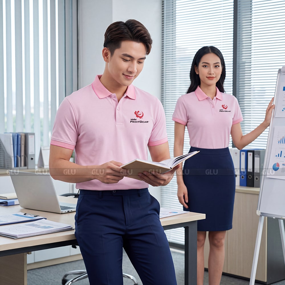 Áo nhóm polo may sẵn màu hồng năng động 2
