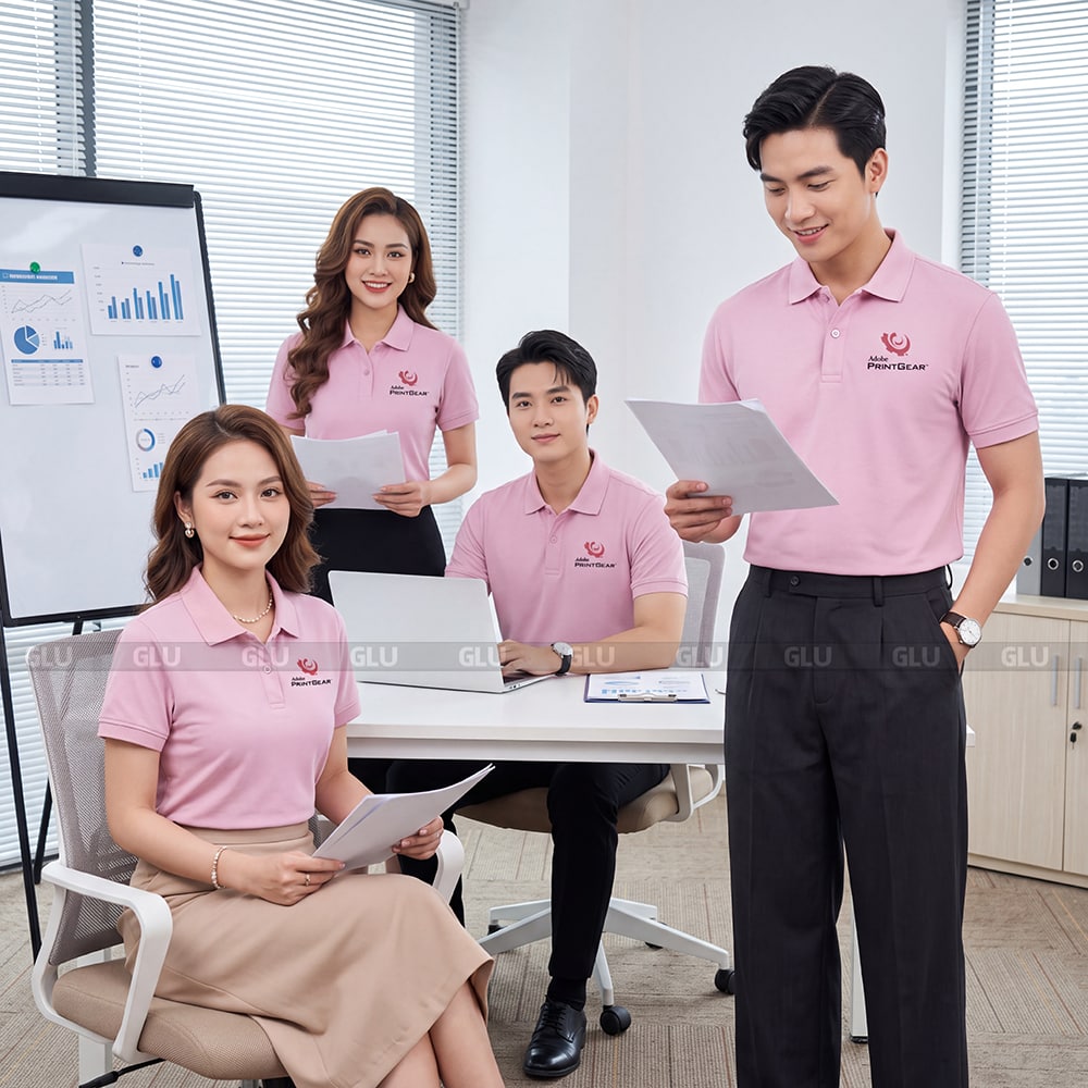 Áo nhóm polo may sẵn màu hồng năng động 3