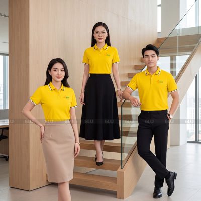 Áo phông đồng phục polo may sẵn màu vàng dễ phối 4