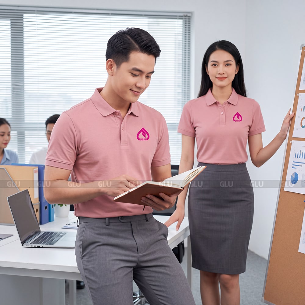 Áo polo công ty may sẵn màu hồng lịch thiệp 3
