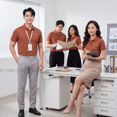Áo polo doanh nghiệp may sẵn màu nâu lịch sự 1