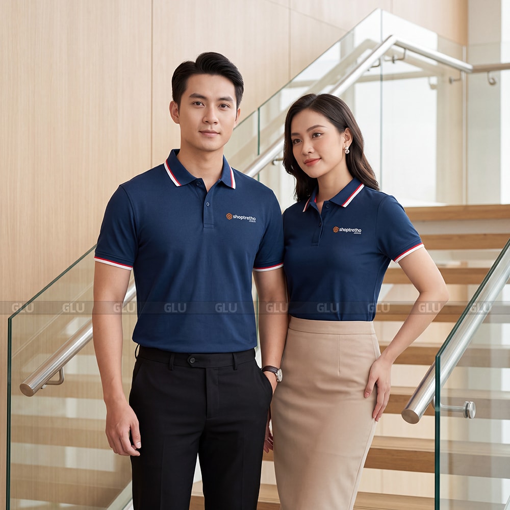 Áo polo doanh nghiệp may sẵn màu xanh đen PLS04036 1