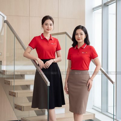 Áo polo đồng phục cao cấp may sẵn màu đỏ bền màu 1