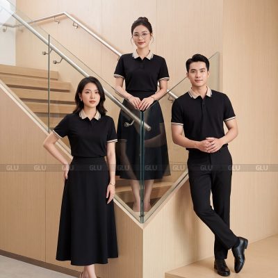 Áo polo đồng phục may sẵn màu đen thanh lịch 5