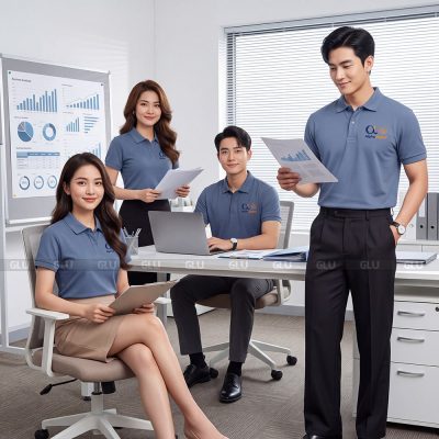 Áo polo đồng phục may sẵn màu xám ghi chất liệu vải mềm mại 3