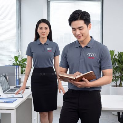 Áo polo đồng phục may sẵn màu xám vừa vặn 1