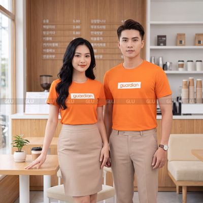 Áo thun cổ tròn may sẵn màu cam dễ phối 1