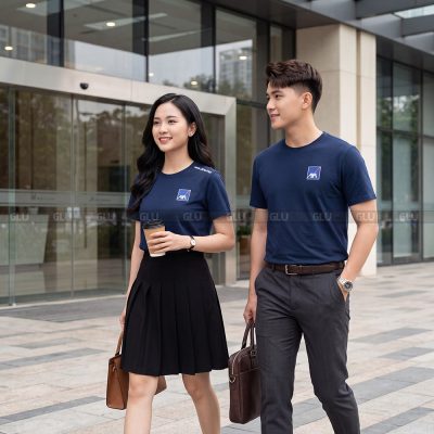 Áo thun cổ tròn may sẵn màu xanh navy dễ mặc 5