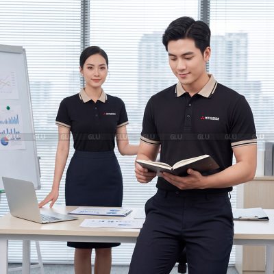 Áo thun cổ trụ đồng phục may sẵn màu đen dễ phối 1