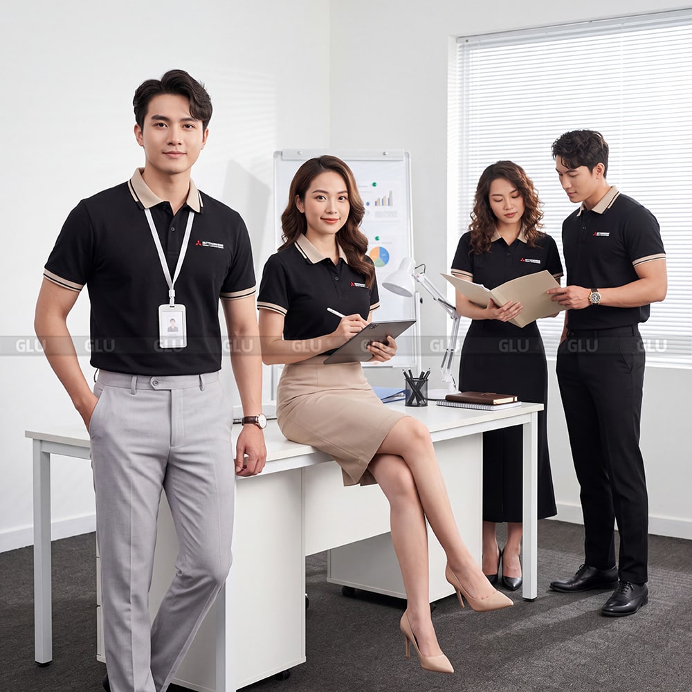 Áo thun cổ trụ đồng phục may sẵn màu đen dễ phối 4