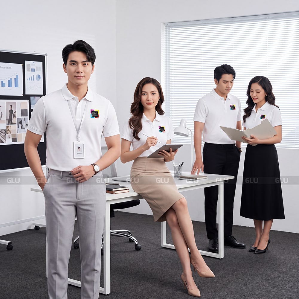 Áo thun đồng phục có cổ may sẵn màu trắng PLS01010 1