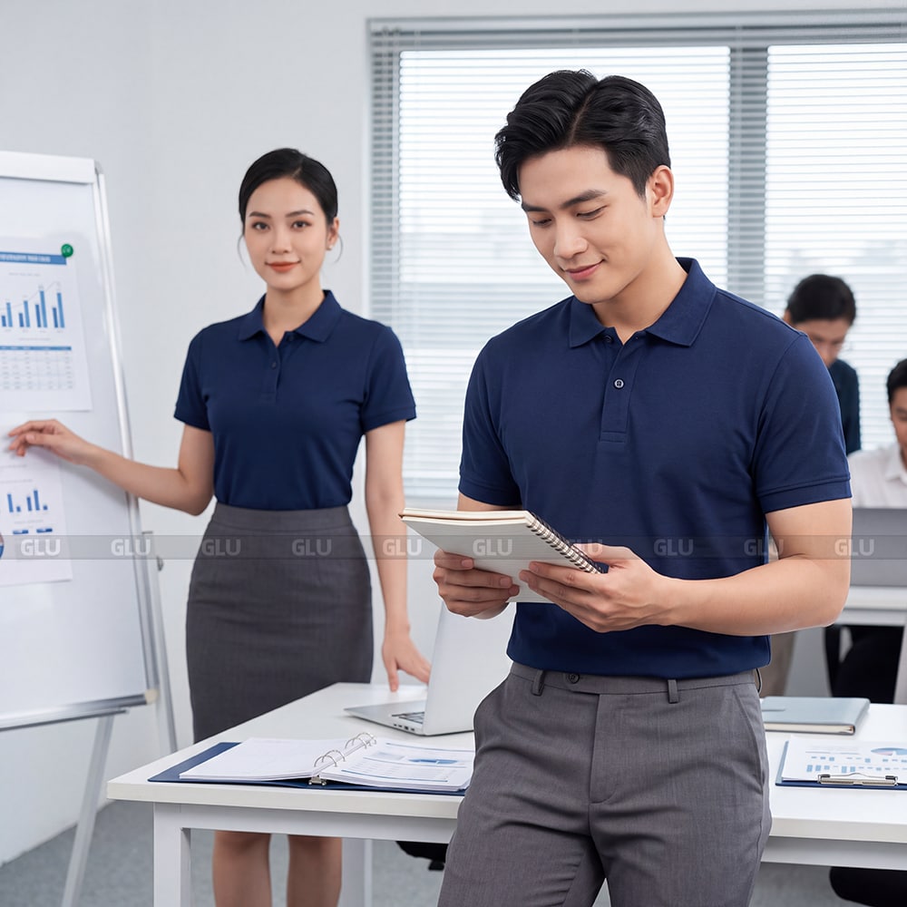 Công ty may áo polo đồng phục may sẵn màu xanh đen PLS02041 3
