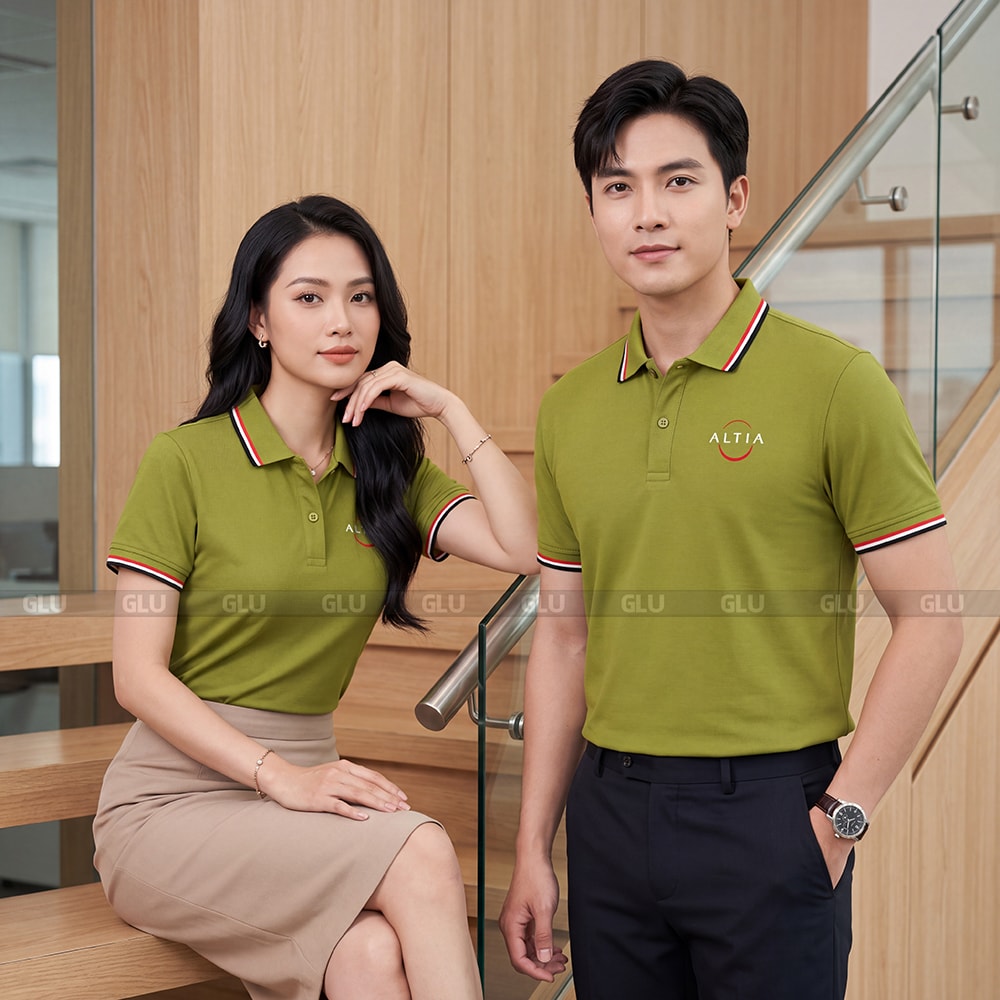 Đặt áo đồng phục polo may sẵn màu xanh lá đậm PLS04031 3