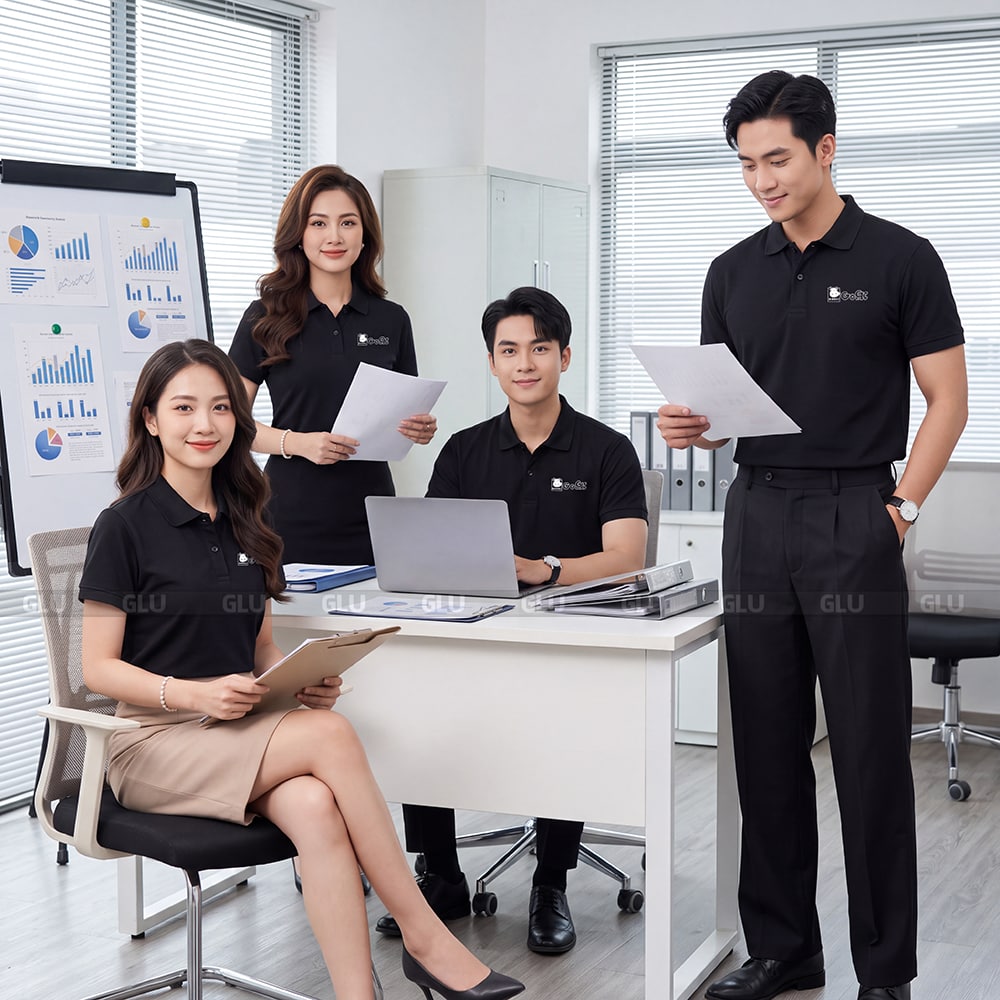 Đồng phục áo polo có sẵn màu đen chất liệu cao cấp 3