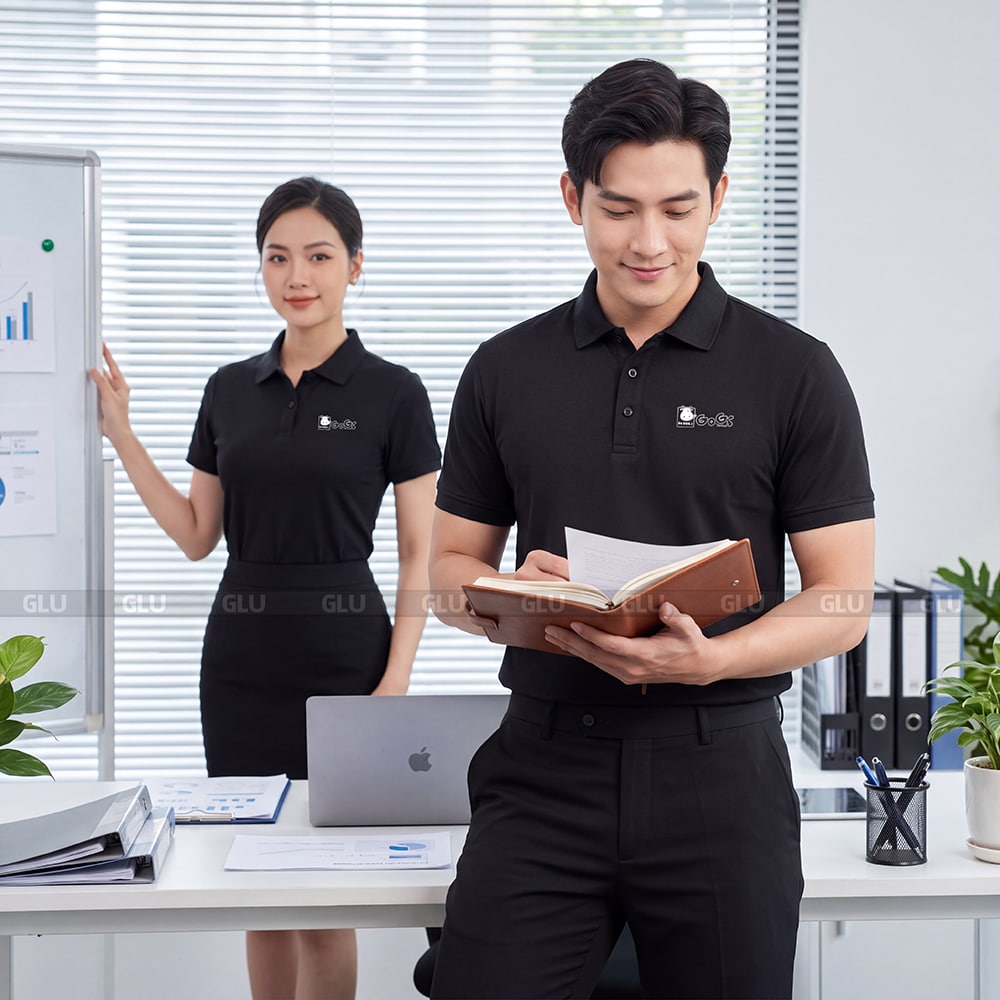 Đồng phục áo polo có sẵn màu đen chất liệu cao cấp 4