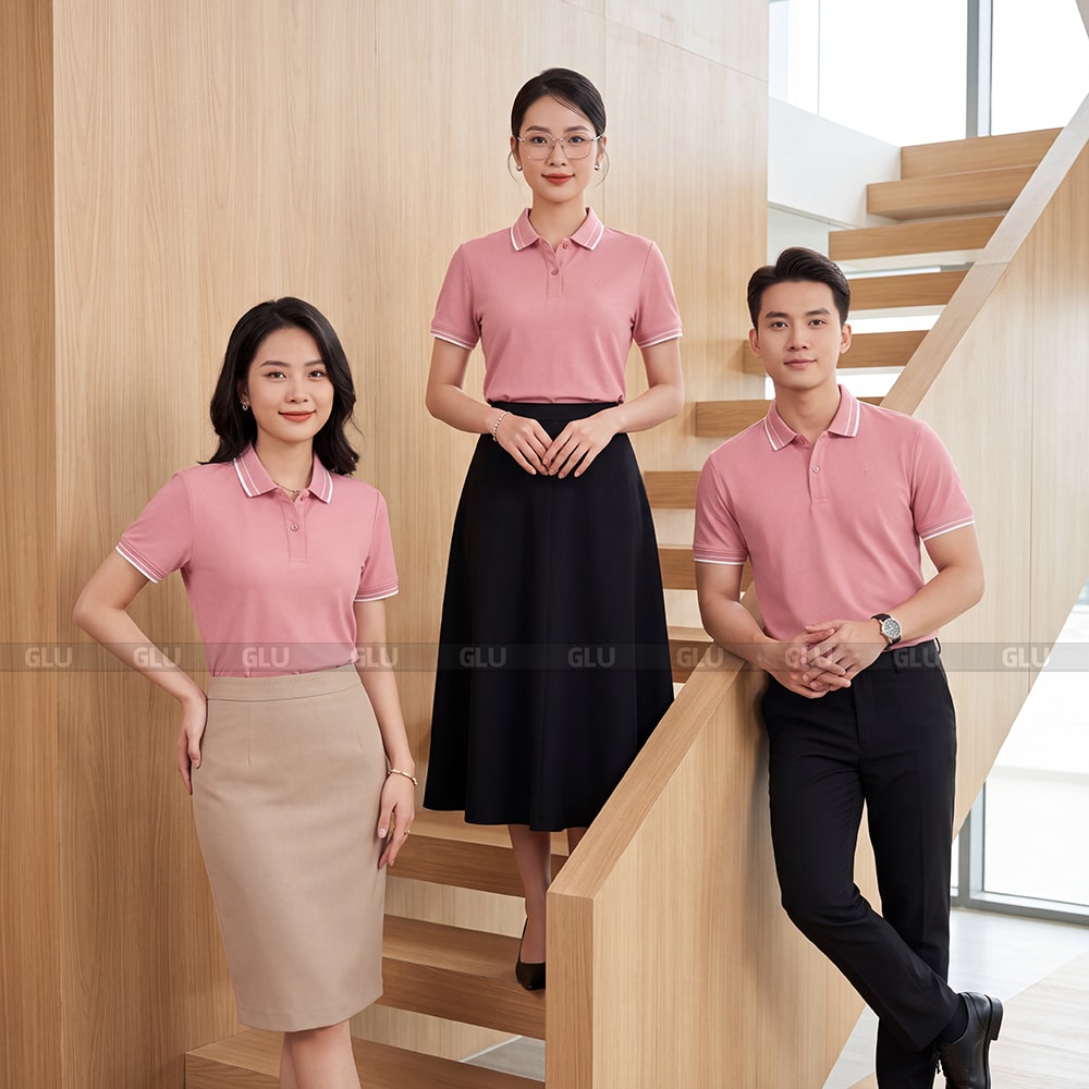 Đồng phục áo polo có sẵn màu hồng giá tốt 4