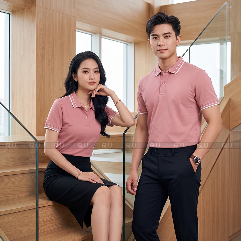 Đồng phục áo polo có sẵn màu hồng giá tốt 7