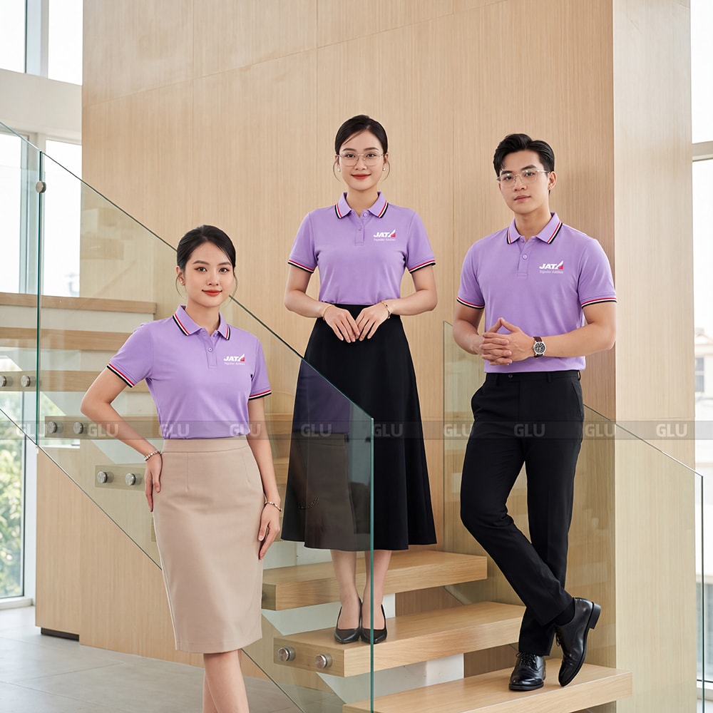Đồng phục áo polo may sẵn màu tím chi phí thấp 2