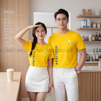 Đồng phục áo thun cổ tròn may sẵn màu vàng giá rẻ tại xưởng 3