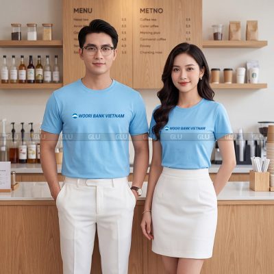 Đồng phục áo thun cổ tròn may sẵn màu xanh dương nhạt CT01014 1