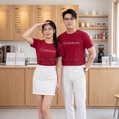 Đồng phục cổ tròn may sẵn màu đỏ đô vải Sufa CT01003 3