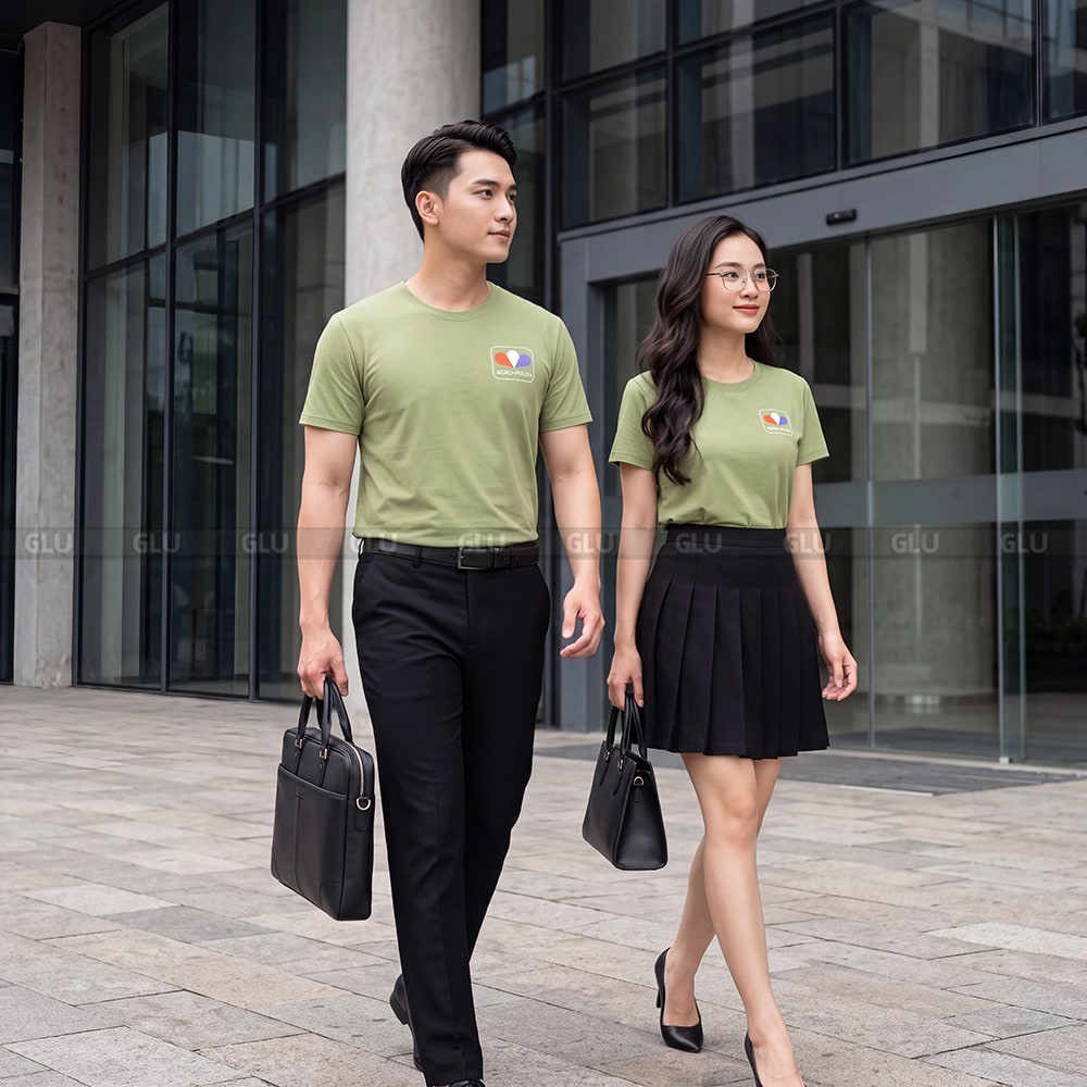 Đồng phục cổ tròn may sẵn oversize màu xanh rêu CT02018 1