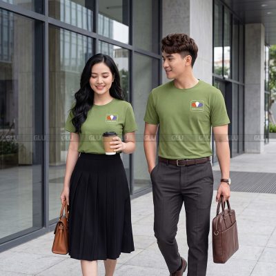 Đồng phục cổ tròn may sẵn oversize màu xanh rêu CT02018 5
