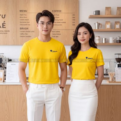 Đồng phục cổ tròn may sẵn phong cách tối giản màu vàng 2