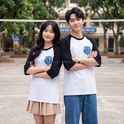 Đồng phục lớp cổ tròn cao cấp màu trắng phối đen 6