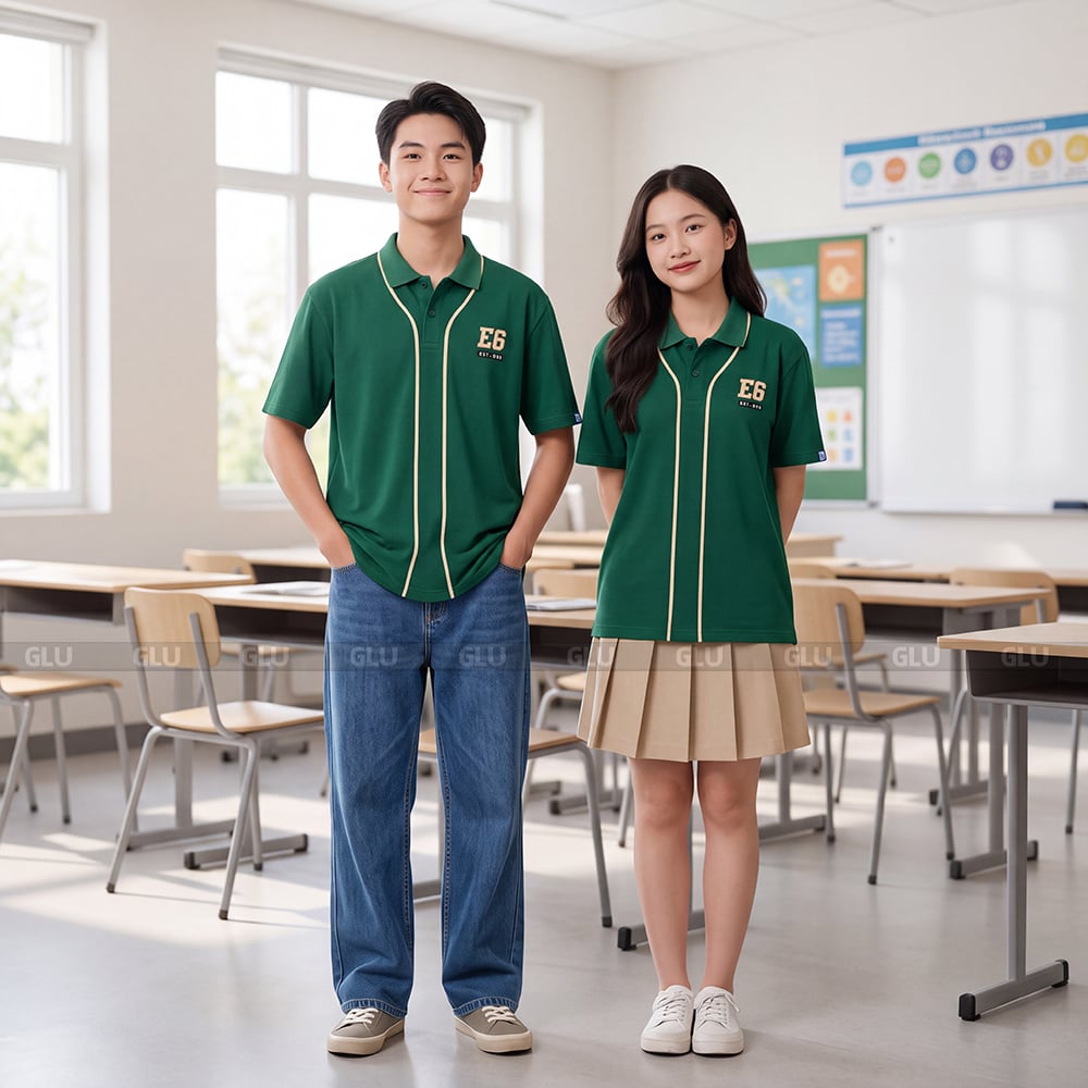 Đồng phục lớp giá rẻ màu xanh ve chai 1