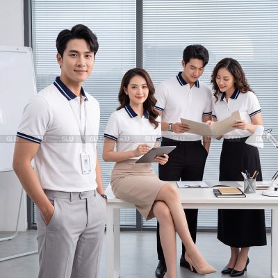 In áo polo đồng phục may sẵn màu trắng sắc nét 1