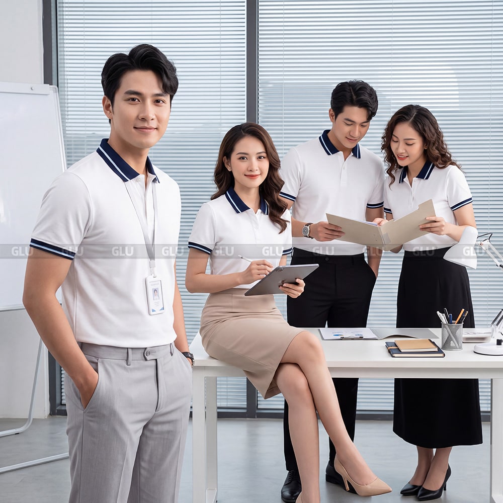 In áo polo đồng phục may sẵn màu trắng sắc nét 1