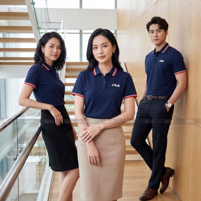 Mẫu áo đồng phục polo may sẵn màu xanh đen tối giản 6