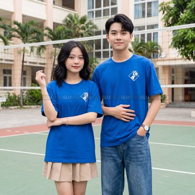 Mẫu áo lớp cổ tròn oversize màu xanh dương 2