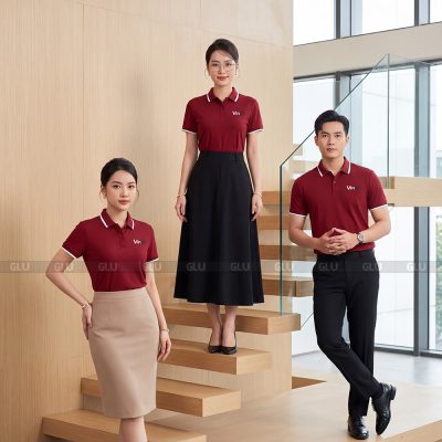 Mẫu áo polo đồng phục đẹp có sẵn màu đỏ đô thanh lịch 2