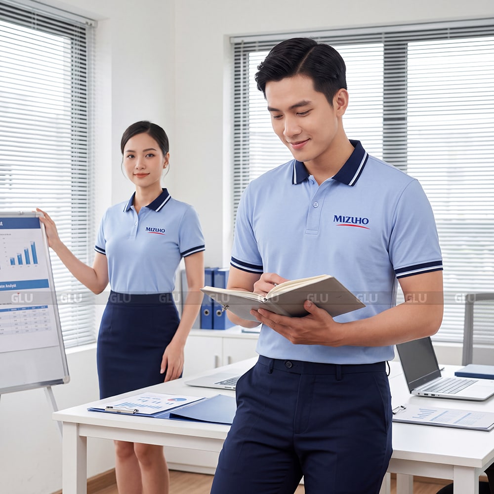 Mẫu áo polo đồng phục may sẵn màu xanh thời trang 2