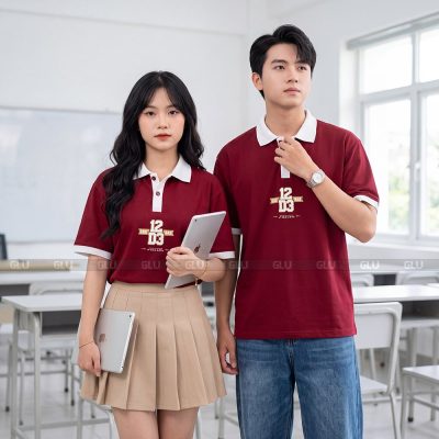 May áo đồng phục lớp màu đỏ phối trắng giá rẻ 3