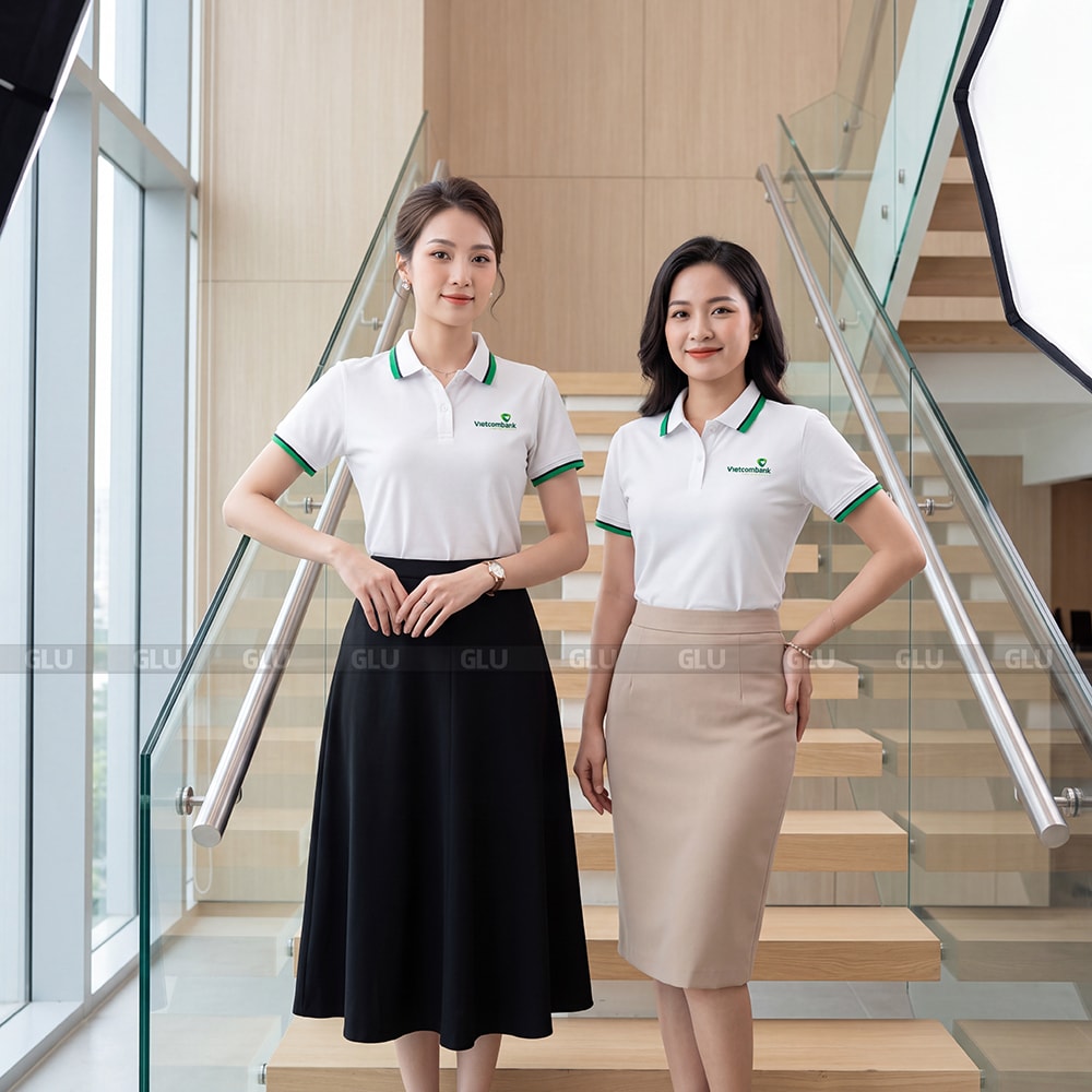 Xưởng may áo polo đồng phục có sẵn màu trắng giá tốt 2